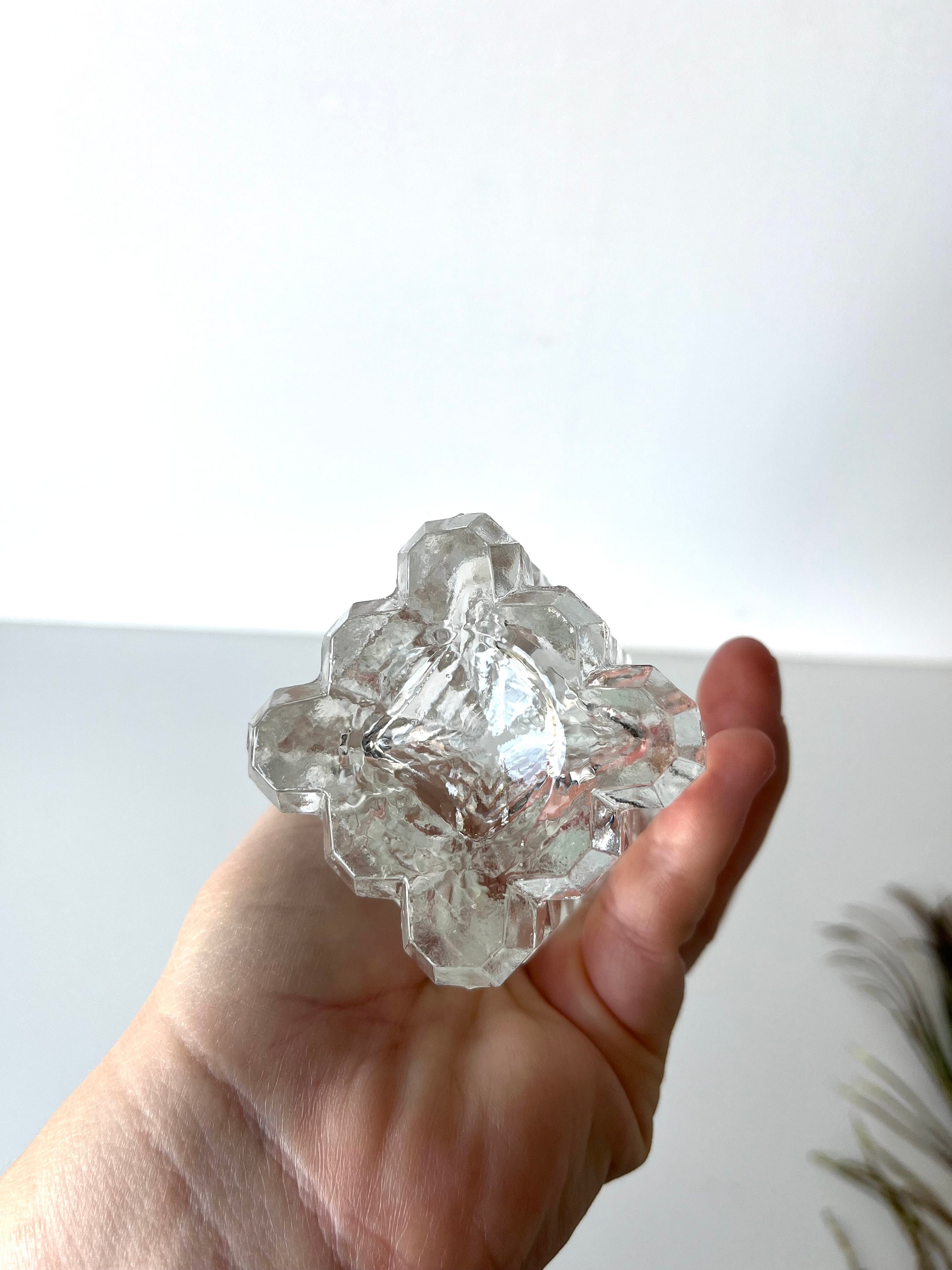 ヴィンテージチェック柄透明ガラス花瓶、細長いガラス花瓶、チェック柄