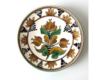 Vintage Mezőtúr Folk Art Hungarian Ceramic Wall Plate, Traditional MezoturHungary, Handpainted Folk Flowers, Ceramic Wall Hanging Plate