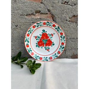 Vintage Hungarian Folk Art Stoneware Wall Plate, Hand Painted Majolica, Traditional Folk of Hungary, Rustic Peasant Ceramic Wall Hanging