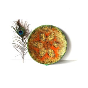 Midcentury Modern Colorful Ceramic Wall Plate, Vintage Colorful Shades of Orange Green Wall Plate 70s, Mid Century Art Abstract Pattern