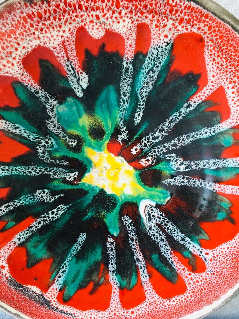 Mid Century Modern Ceramic Fruit Bowl Vintage Red an Blue - Etsy