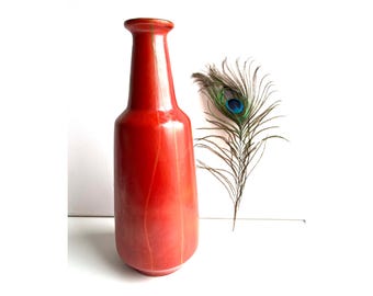 Vintage Mid-century Modern Hungarian Tófej Ceramic Vase, Tall Retro Orange Flower Vase, MCM Pottery Vase, Big Flower Vase, Burnt Orange Vase