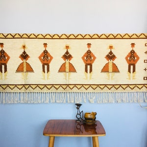 Vintage Wool Hand Woven Wall Hanging Tapestry, Scandinavian Mid Century Style Handwoven Rug Carpet, Rural Folk Tapestry, Eva Nemeth Design