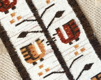 Midcentury Woven Wall Tapestry, Small Woven Table Cover, Vintage Coffee Table Cover, Flat Woven Small Rug,