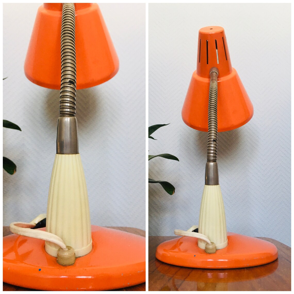 Vintage Desk Lamp, Student Table Lamp, Mid Century Europe Design, Art Deco Light, Made in Poland, Nightstand Lamp, Industrial Orange Lamp, foto 3 di 5