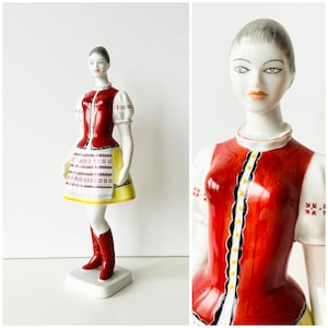Vintage Hollohaza Hungary Porcelain Woman in Folk Dress, Traditional Womens Folk Costume, Large Figurine, Hungarian Girl, Folk Art