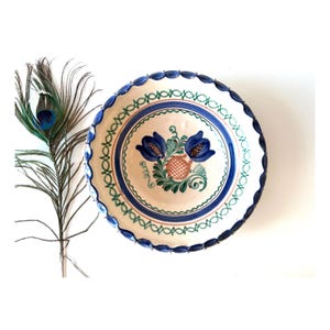 Hungarian Folk Plate, Antique Clay Plate, Vintage Ceramic Plate, Peasant Wall Plate, Hand Painted Pottery, Cottage and Farmhouse Ceramic