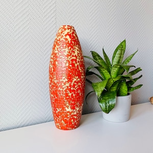 Midcentury Tófej Vintage Retro Hungarian Ceramic Fat Lava Vase, Orange Glazed Pottery 1970s, Hungary Pottery,