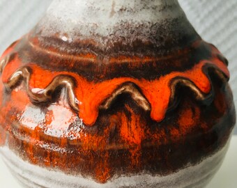 Jasba によるヴィンテージ西ドイツ陶器花瓶、茶色の赤釉陶器、1960