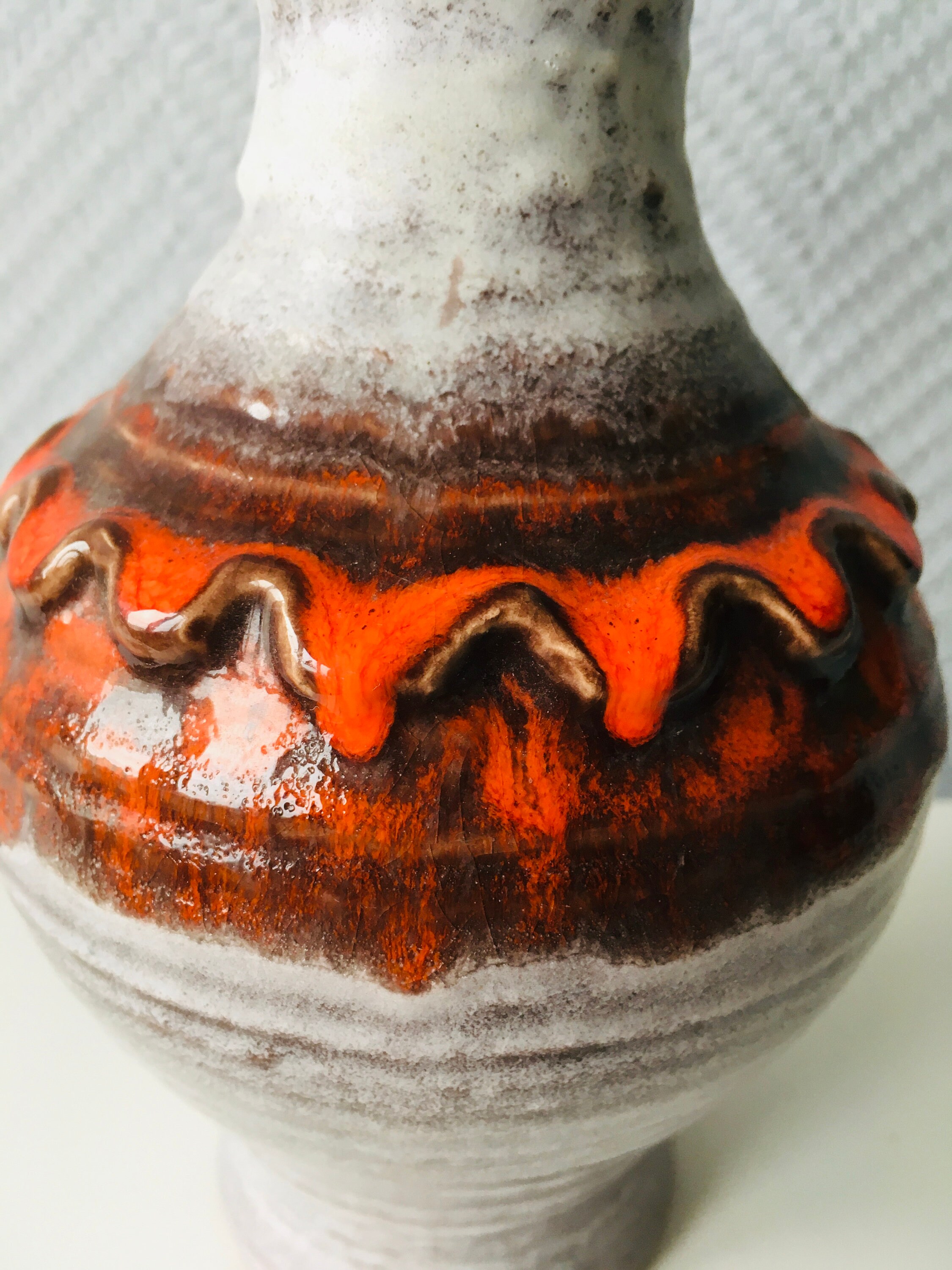 Jasba によるヴィンテージ西ドイツ陶器花瓶、茶色の赤釉陶器、1960