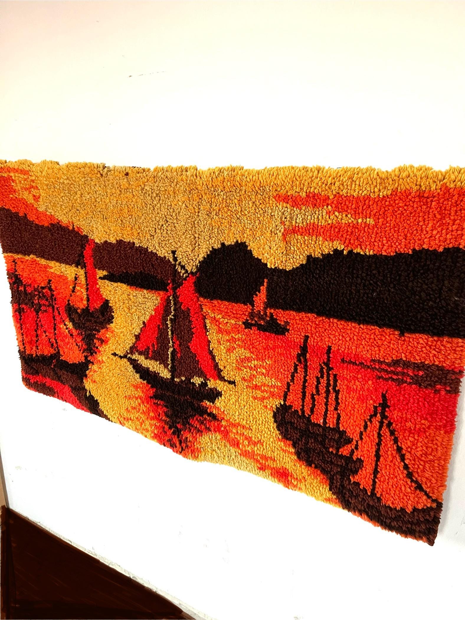 70s Rya Rug Vintage Mid Century Modern Rya Rug, Midcentury Abstract Wall Hanging ...