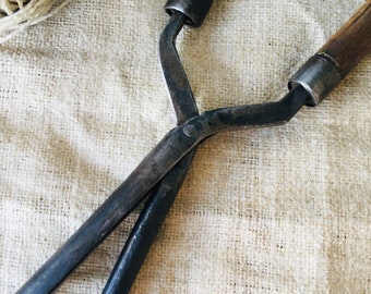 Antique Hair Curler, Curling Iron, Cast Iron Wooden Handle Hair