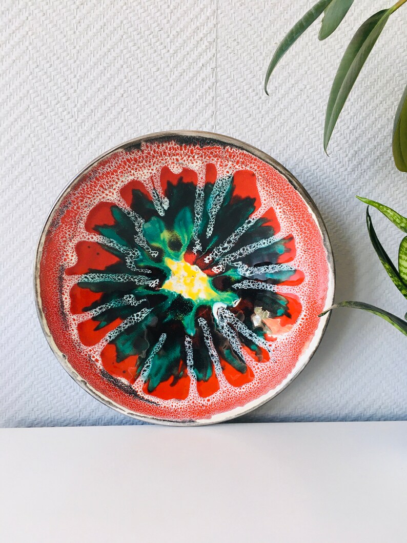 Mid Century Modern Ceramic Fruit Bowl Vintage Red an Blue - Etsy