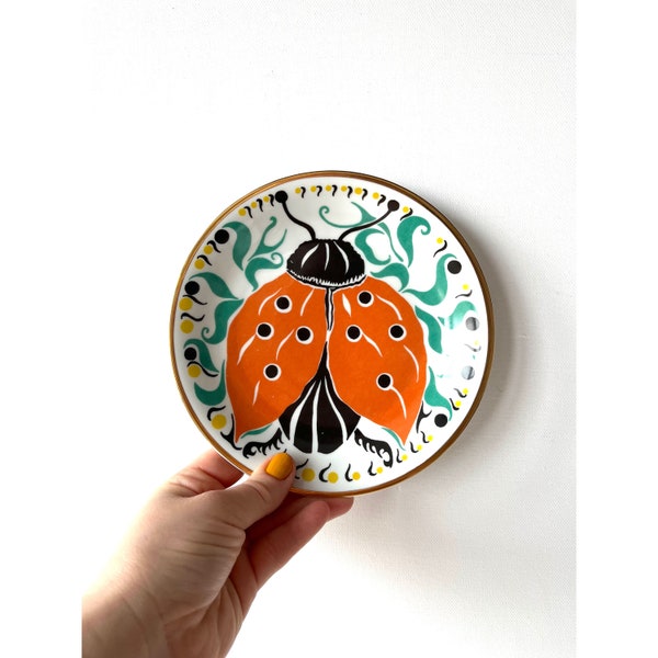 Vintage Polish Wawel Ćmielów Porcelain Wall Hanging Plate, Ladybug Decor Souvenir Plate, Retro Poland, Collectible Wall Decor