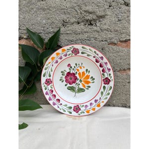 Vintage Hungarian Folk Art Stoneware Wall Plate, Hand Painted Majolica, Traditional Folk of Hungary, Rustic Peasant Ceramic Wall Hanging