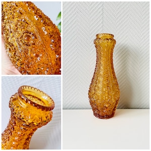 Vintage Yellow Austrian Oberglas Textured Vase from 1960s, Veilglass Vase, Riven Glassart, Yellow Riven Glass Vase