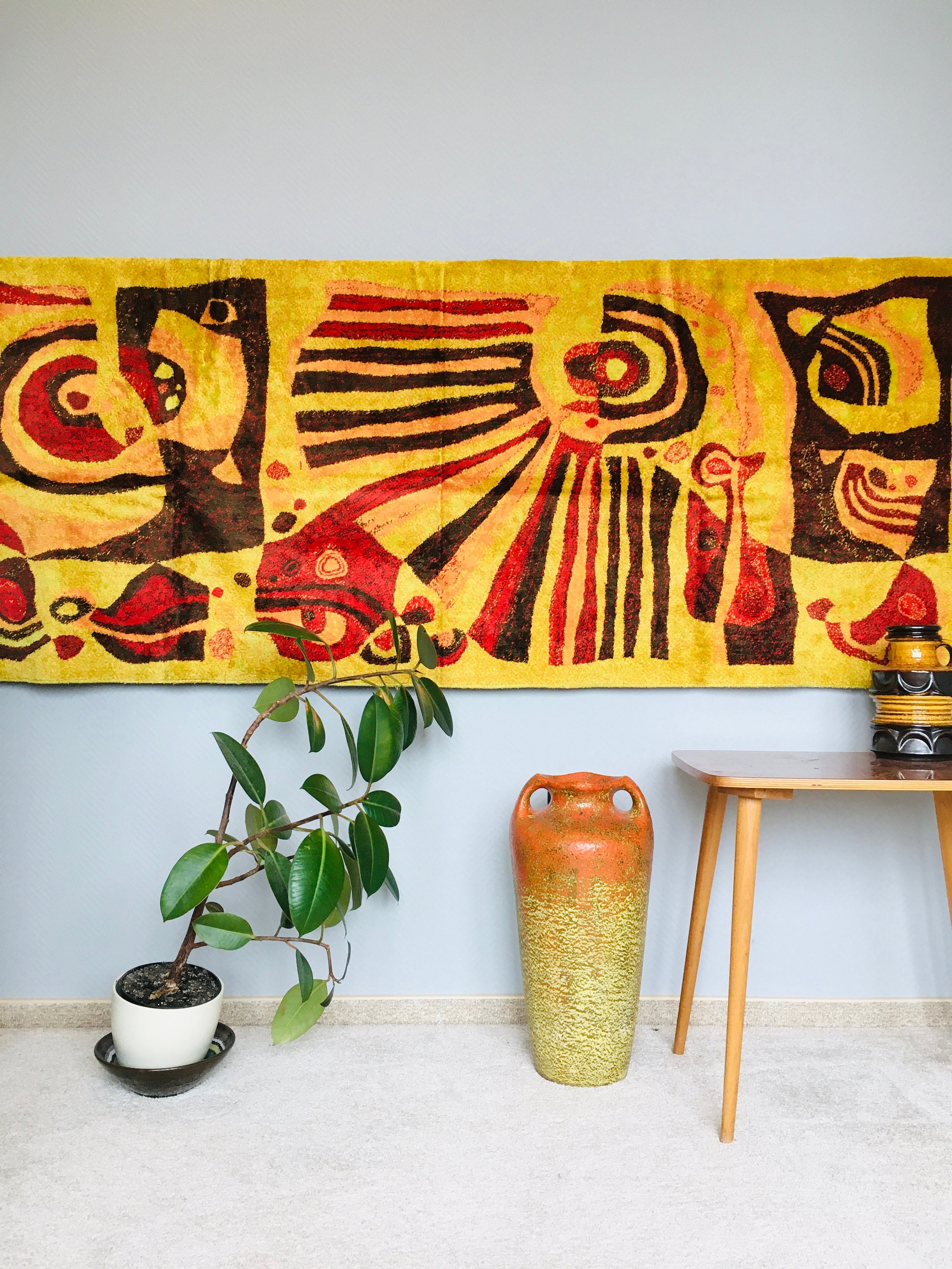 Vintage Velvet Wall Tapestry Midcentury Modernist Retro Home Etsy