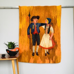 Vintage Polish Wool Hand Woven Wall Hanging Tapestry,Folklore Farmhouse Rug, Midcentury Kilim Wall Hanging, 1960s Woven Folk Art From Poland