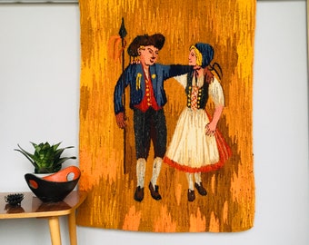 Vintage Polish Wool Hand Woven Wall Hanging Tapestry,Folklore Farmhouse Rug, Midcentury Kilim Wall Hanging, 1960s Woven Folk Art From Poland