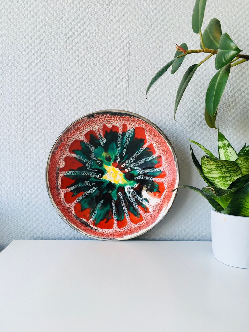 Mid Century Modern Ceramic Fruit Bowl Vintage Red an Blue - Etsy