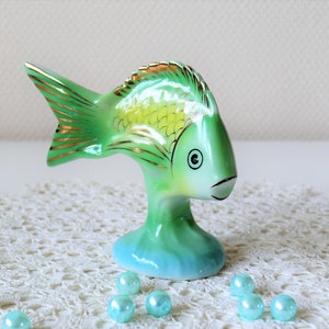 Hollóházi Vintage Hungary Ceramic China Gold Fish, Hand Painted Porcelain Figurine, Hungarian Hollohaza Fish Small Porcelain Goldfish