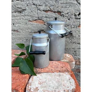Vintage Aluminium Milk Canister 50s, Milk Holder Pail with Lid, Kitchen Utensil Holder, European Milk Can, Rustic Garden Decor, Milk Chrun
