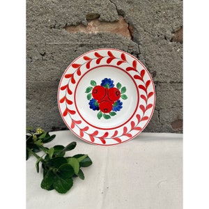Vintage Hungarian Folk Art Stoneware Wall Plate, Hand Painted Majolica, Traditional Folk of Hungary, Rustic Peasant Ceramic Wall Hanging