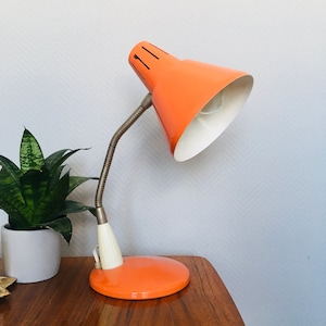 Vintage Desk Lamp, Student Table Lamp, Mid Century Europe Design, Art Deco Light, Made in Poland, Nightstand Lamp, Industrial Orange Lamp