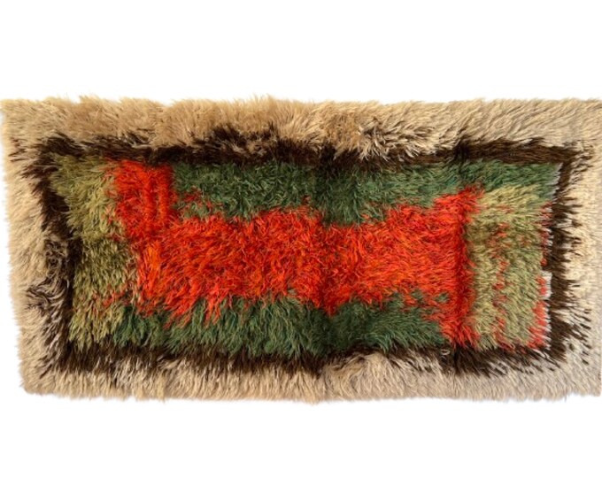 70s Rya Rug Vintage Scandinavian Mid Century Modern Rya Rug, Midcentury Abstract ...