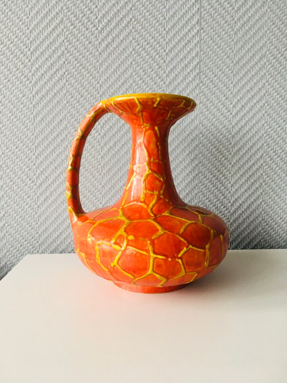 Hungary fatlava Mid-Century 1960s ハンガリー Vintage Midcentury Hungarian Ceramic Fat Lava Vase, Ceramic Shelf