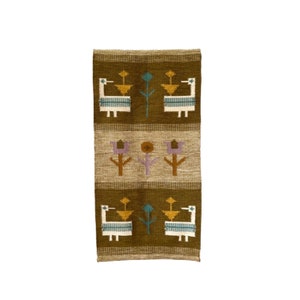 Vintage Wool Hand Woven Wall Hanging Tapestry, Scandinavian Mid Century Style Handwoven Rug Carpet, Folklore Farmhouse Tapestry