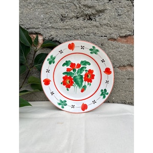 Vintage Hungarian Folk Art Stoneware Wall Plate, Hand Painted Majolica, Traditional Folk of Hungary, Rustic Peasant Ceramic Wall Hanging