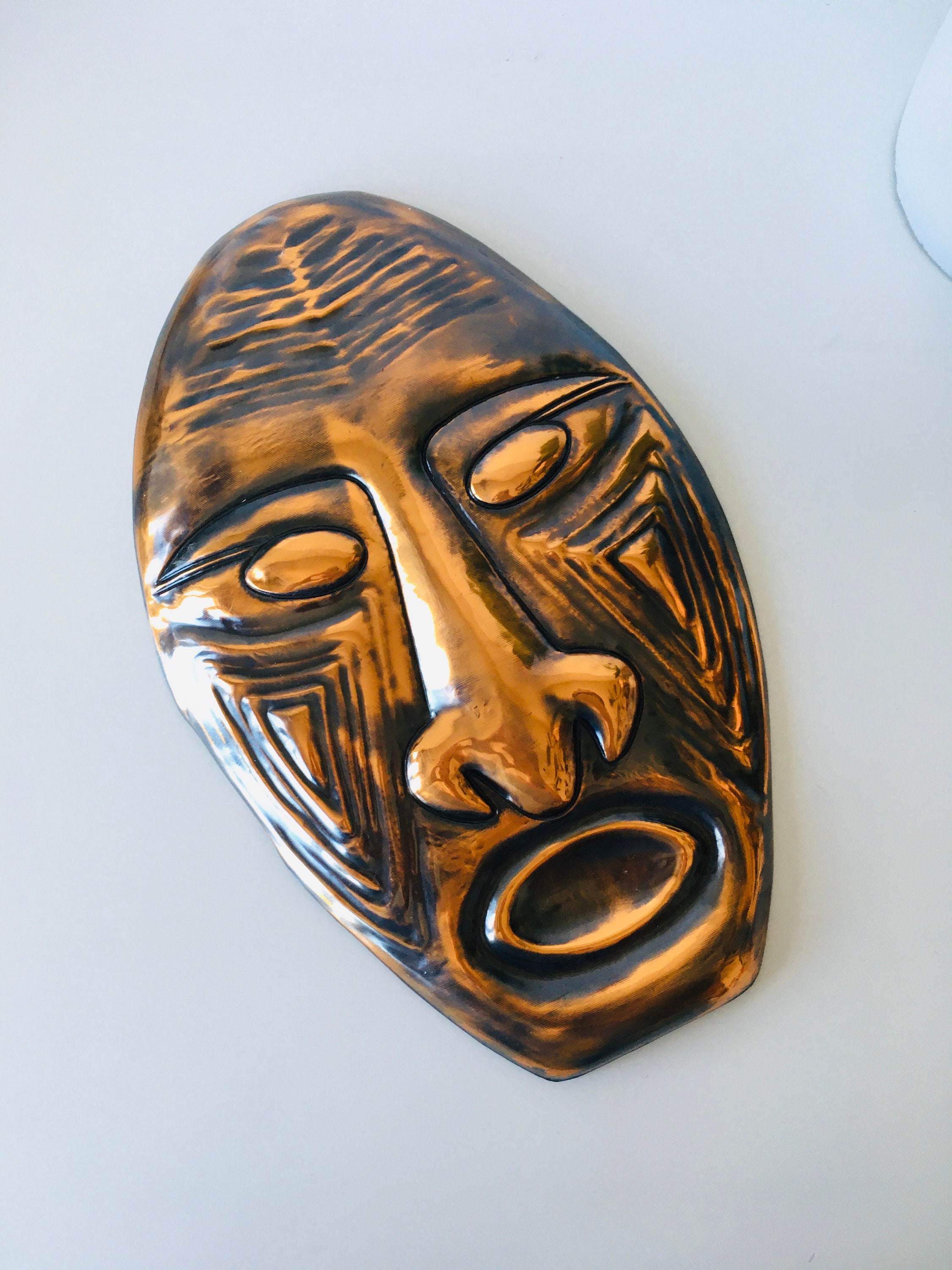 Vintage Copper Tribal Mask Retro Embossed Traditional Copper Etsy