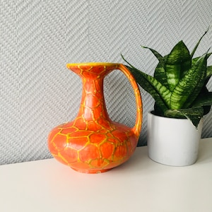 Vintage Midcentury Hungarian Ceramic Fat Lava Vase, Ceramic Shelf Decor, Gray Red Flower Vase, Minimalist Fat Lava Vase, 1970s IPV