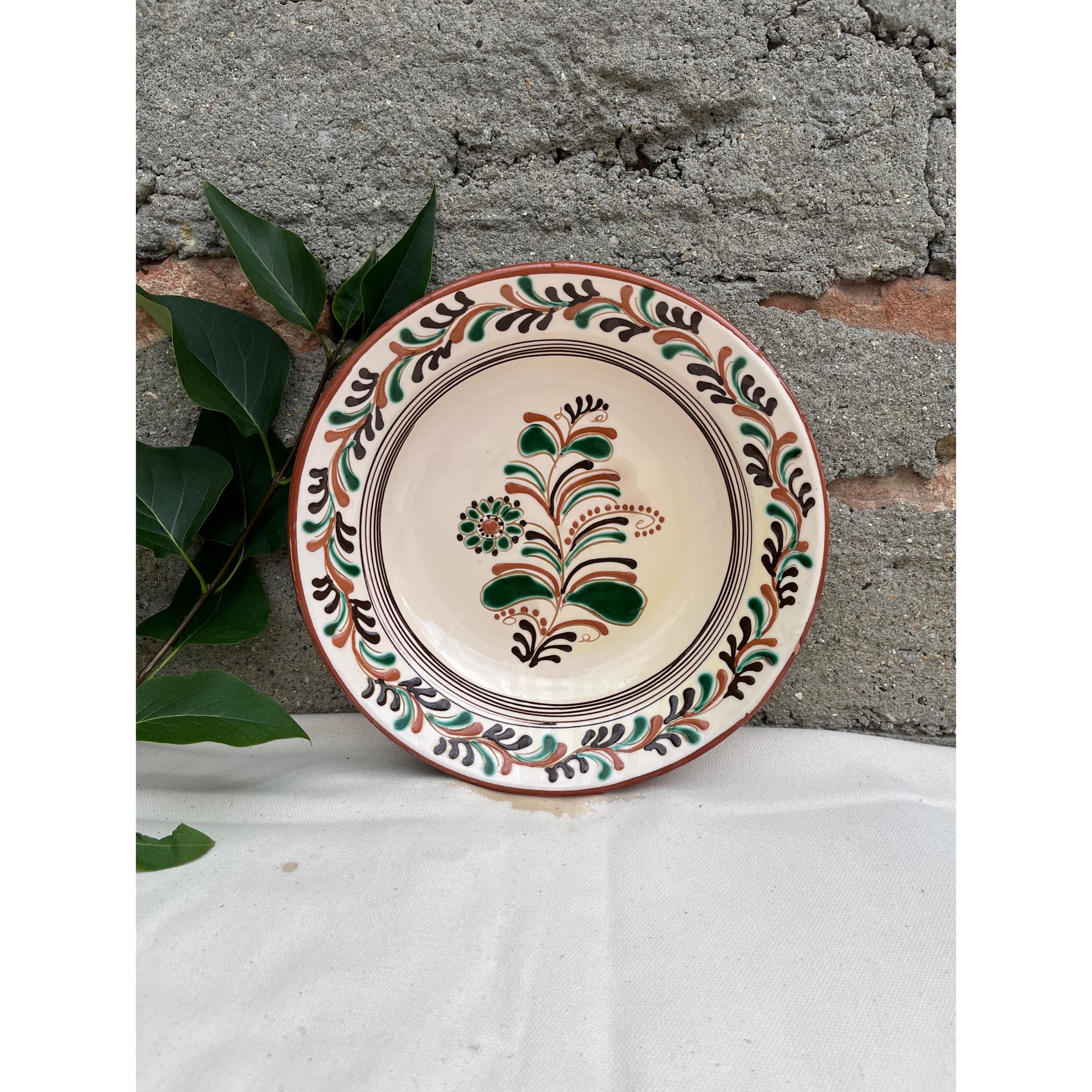 ハンガリーの民芸品、アンティーク粘土皿、ヴィンテージ陶器皿、農民の