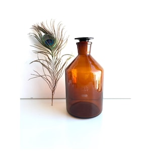 Vintage Glass Apothecary Bottles Jars, Pharmacy Bottles with Stoppers from Brown Amber Glass, Antique Chemist Bottle