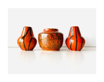 Set of 3 Vintage Mid-century Modern Hungarian Tófej Ceramic Vase Collection, Retro Orange Flower Vase, MCM Pottery Vase, Small Bud Vases