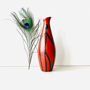 Midcentury Tófej Vintage Retro Hungarian Keramik Fat Lava Vase, Orange Glazed Pottery 1970s Tofej Ceramic Hungary, Studio Fat Lava