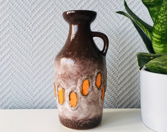 STREHLA ブラウン＆レッド ミッドセンチュリー花瓶、東ドイツ製陶器