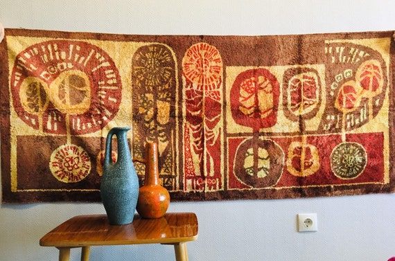 Vintage Velvet Wall Tapestry Mid century Modernist Retro Home Decor 1960s 70s Wall Carpet Geometric Wall Hanging Rug Vintage Crafts Etsy