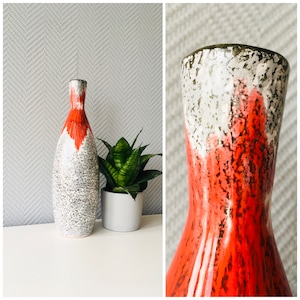 Vintage Midcentury Hungarian Ceramic Fat Lava Vase, Ceramic Shelf Decor, Gray Red Flower Vase, Minimalist Fat Lava Vase, 1970s IPV