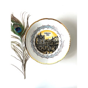 Vintage TK Thun Czechoslovakia Porcelain Wall Hanging Plate, Vintage Souvenir Gift Plate, Bohemian Porcelain with View of Karlovy Vary