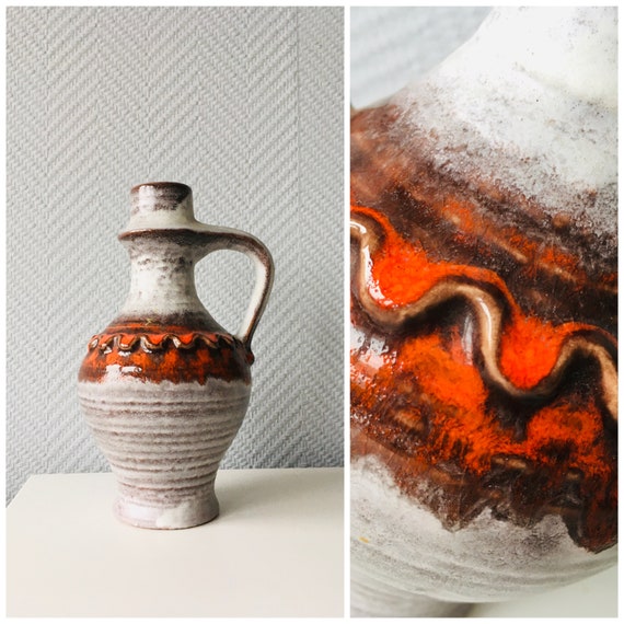 Jasba によるヴィンテージ西ドイツ陶器花瓶、茶色の赤釉陶器、1960