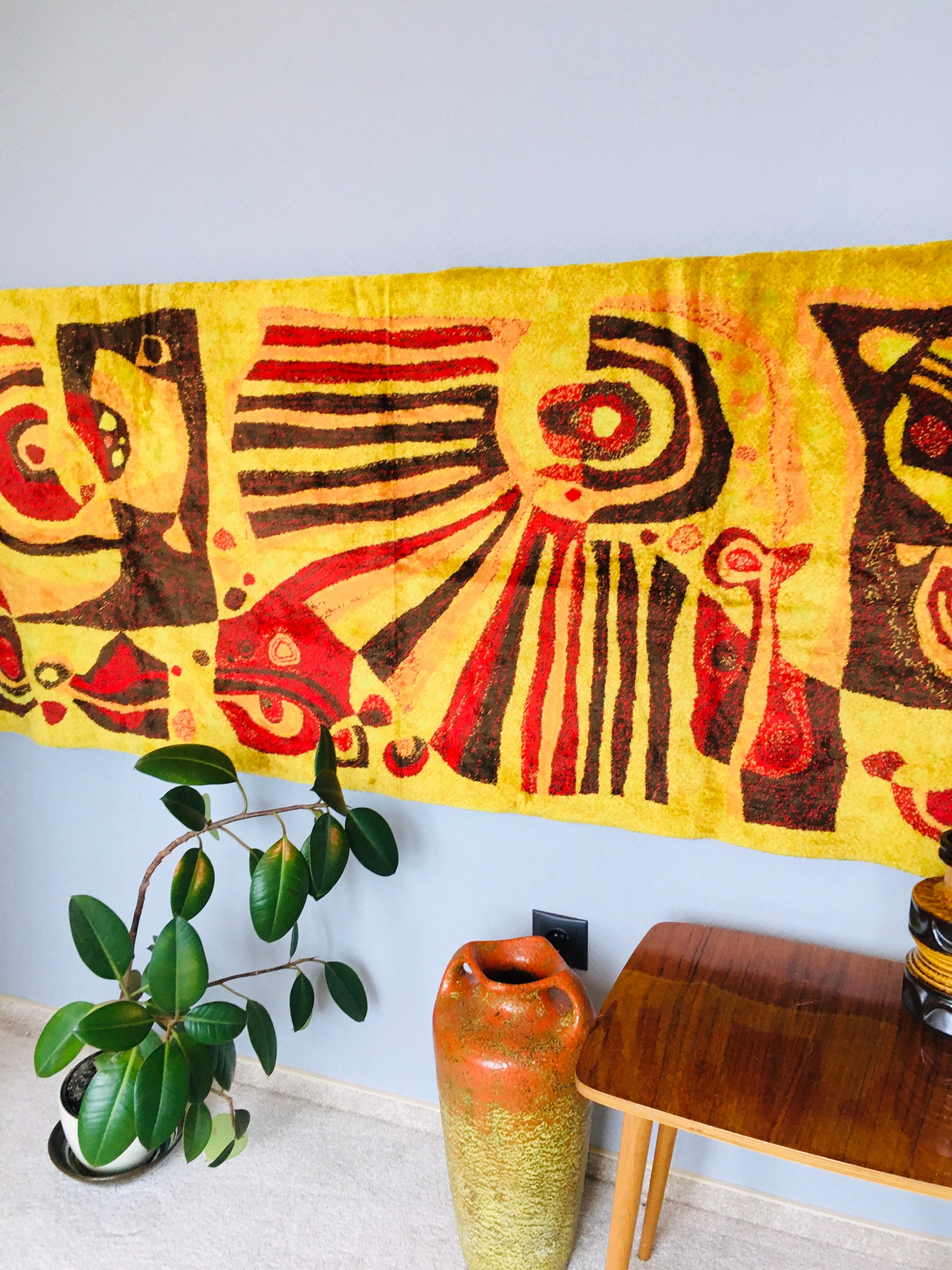 Vintage Velvet Wall Tapestry Midcentury Modernist Retro Home Etsy