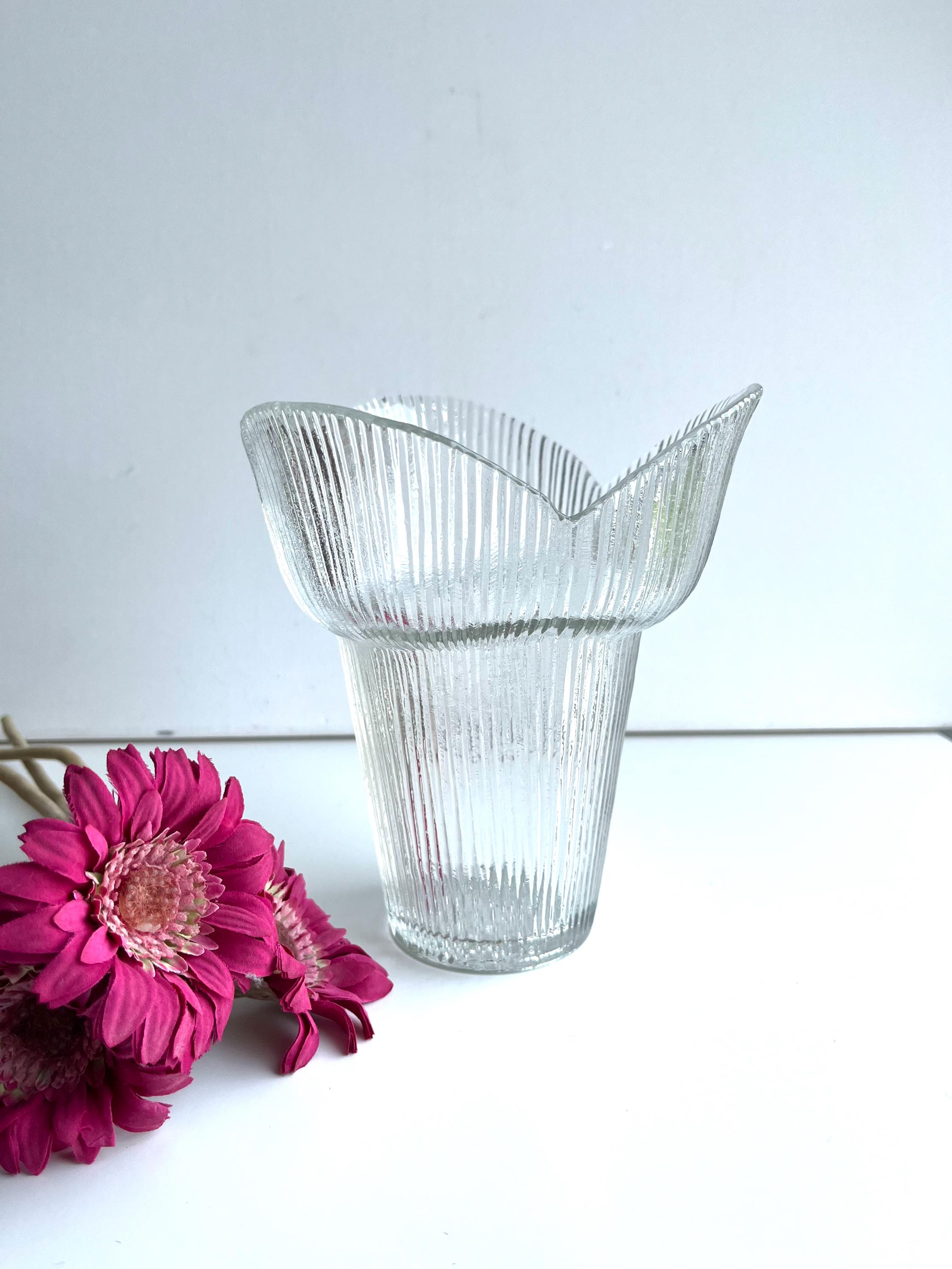 Vintage Midcentury Muurla Finland Glass Vase 1960s, Transparent