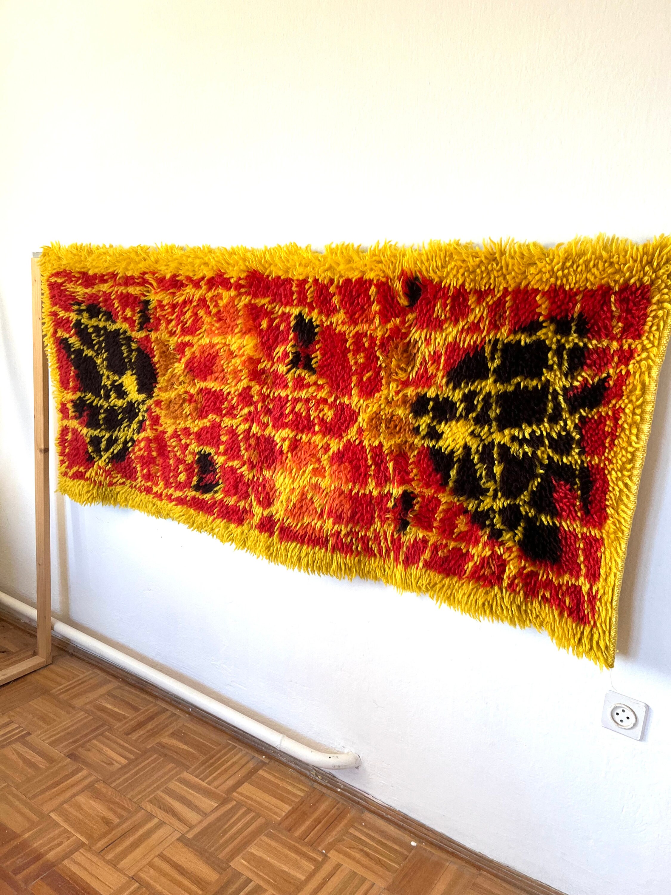 70s Rya Rug Vintage Mid Century Modern Rya Rug, Midcentury Abstract Wall Hanging ...