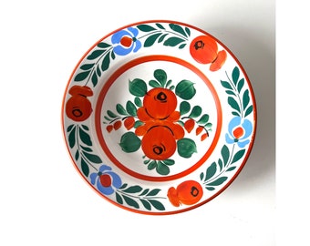 Antique Wilhelmsburg Plate, Hungarian Pottery, Folk, Antique Peasant Plate, Flower Plate,