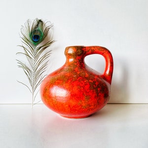 Midcentury Tófej Vintage Retro Hungarian Keramik Fat Lava Vase, Orange Glazed Pottery 1970s Tofej Ceramic Hungary, Studio Fat Lava