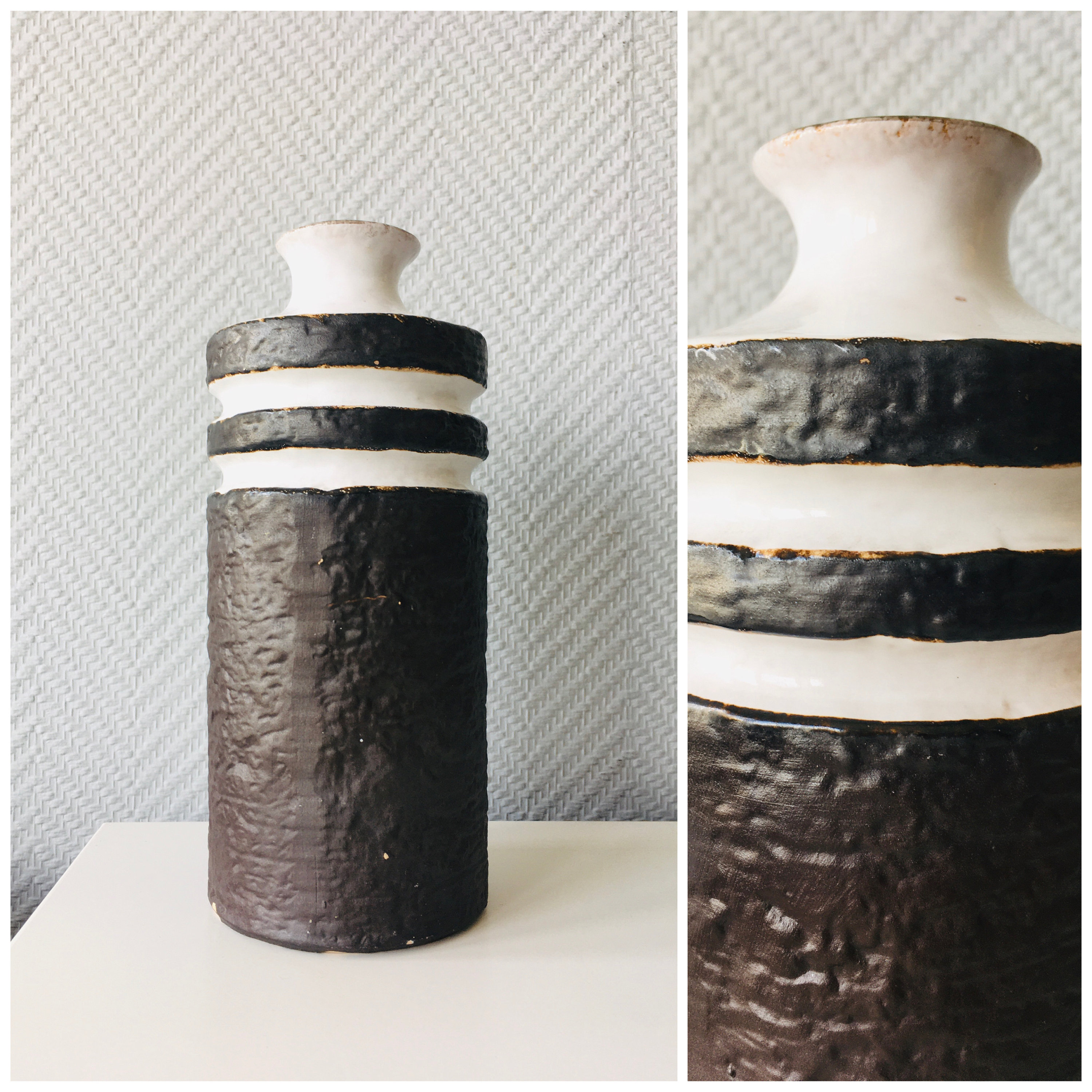 Veb Haldensleben Ceramic Fat Lava Vase, Brown White Glazed Pottery Form East Germany 1960S, Mcm Wgp 3087B Waet Vintage
