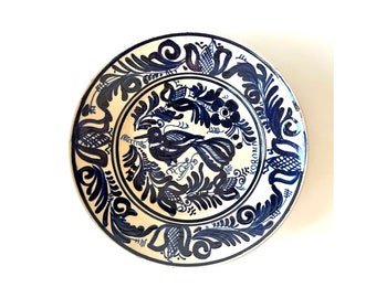 Vintage Traditional Blue Transylavania Pottery Dish, Handpainted Flower Motif Vintage Wall Plate, Korond Folk Wall Plate, Rural Pottery